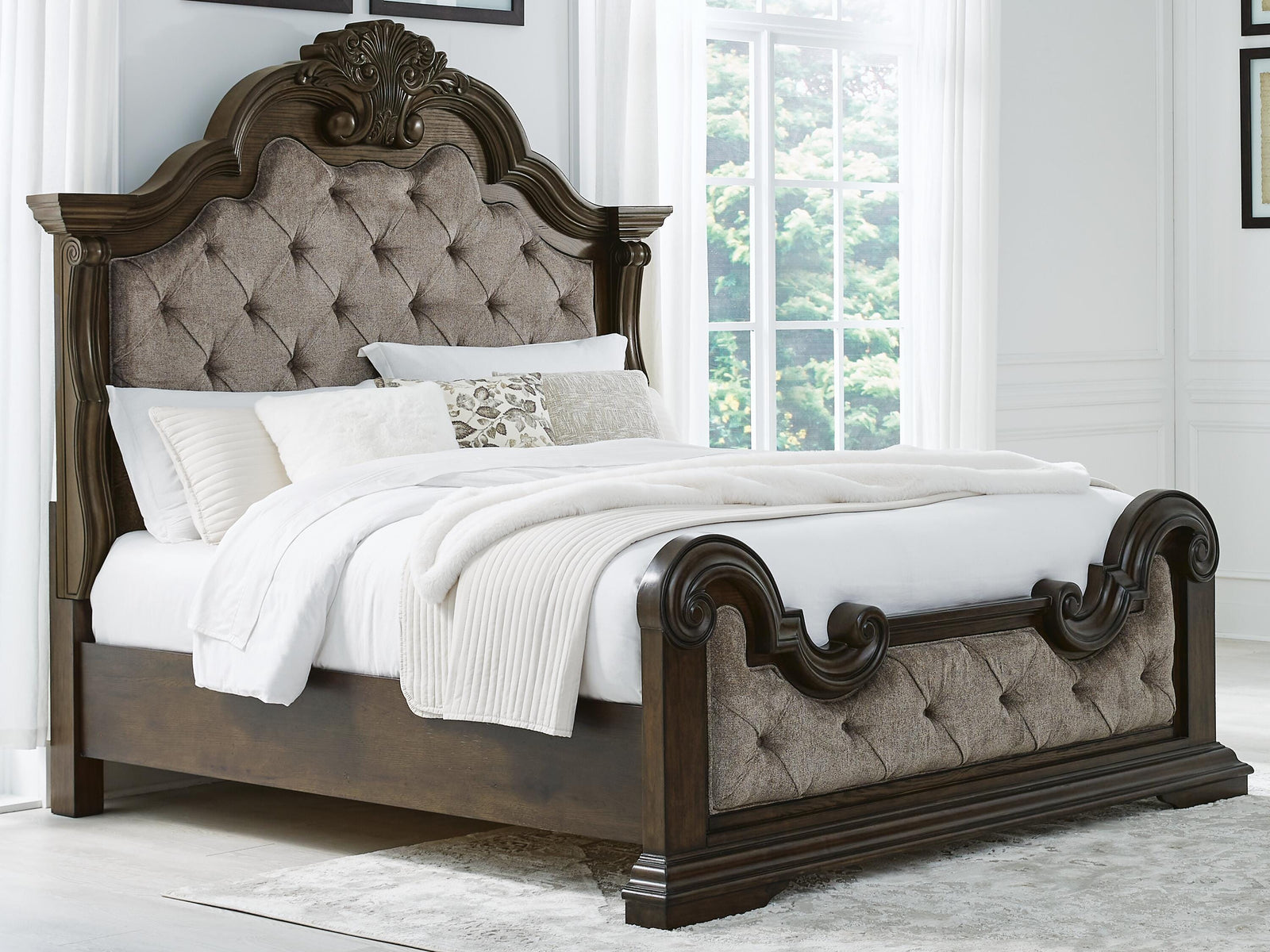 Maylee Queen Upholstered Bed - Dark Brown (2)