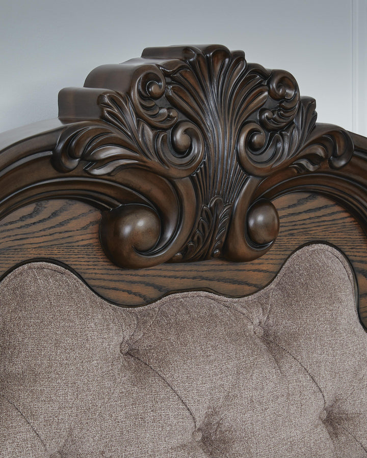 Maylee Queen Upholstered Bed - Dark Brown (5)