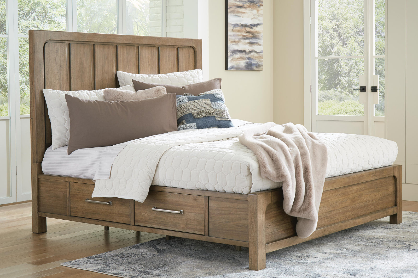Cabalynn California King Panel Bed with Storage - Light Brown (2)