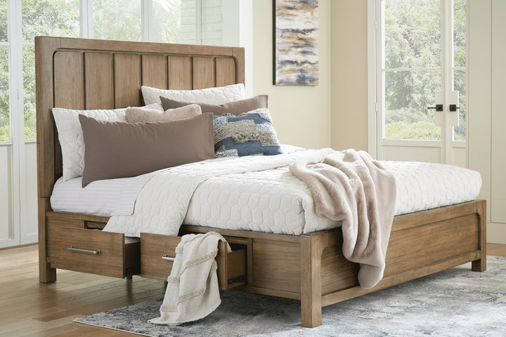 Cabalynn Queen Panel Bed with Storage - Light Brown (10)