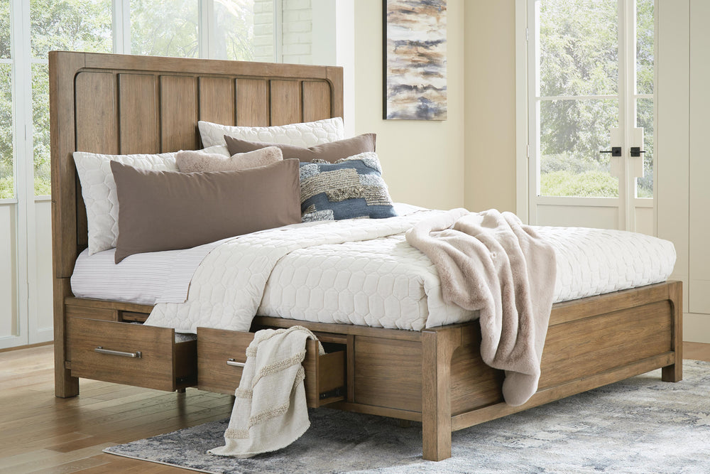 Cabalynn Queen Panel Bed with Storage - Light Brown (10)