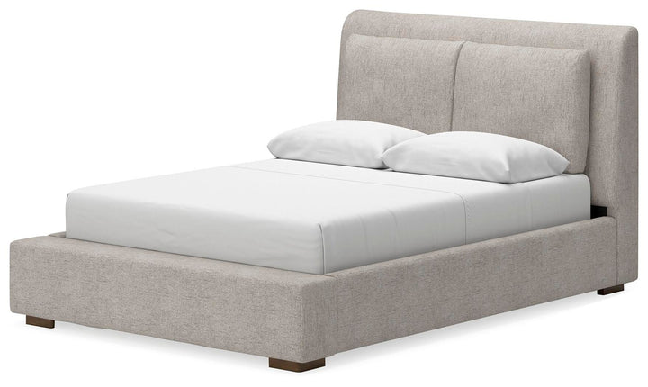 Cabalynn Queen Upholstered Bed, Dresser and Mirror - Light Brown (12)