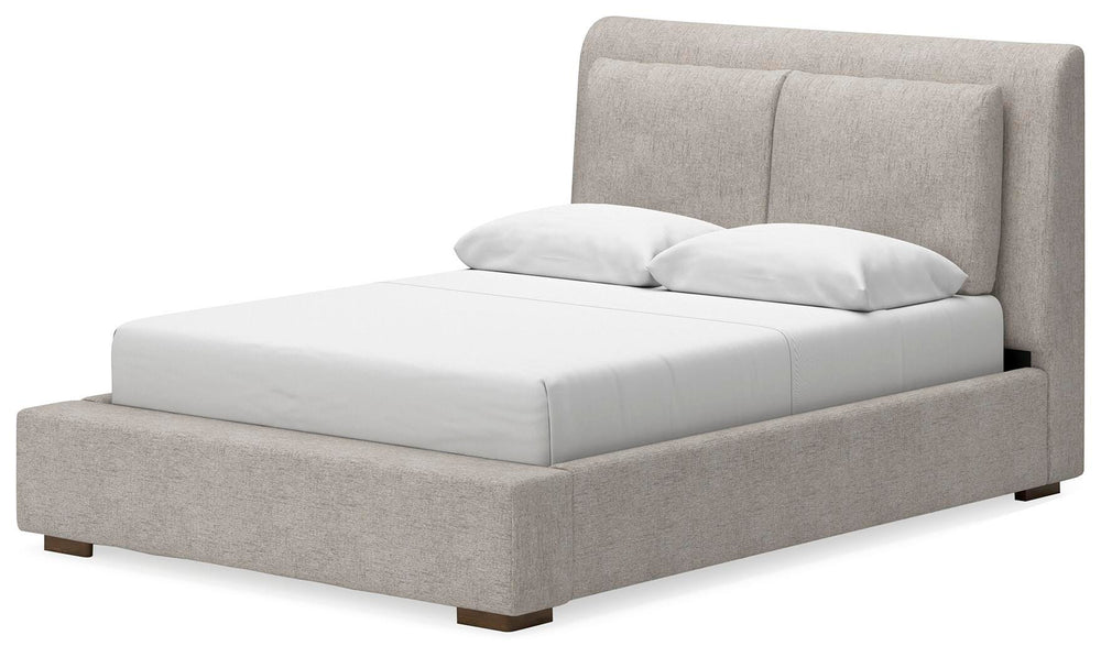 Cabalynn Queen Upholstered Bed, Dresser and Mirror - Light Brown (12)