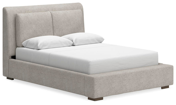 Cabalynn Queen Upholstered Bed, Dresser and Mirror - Light Brown (9)