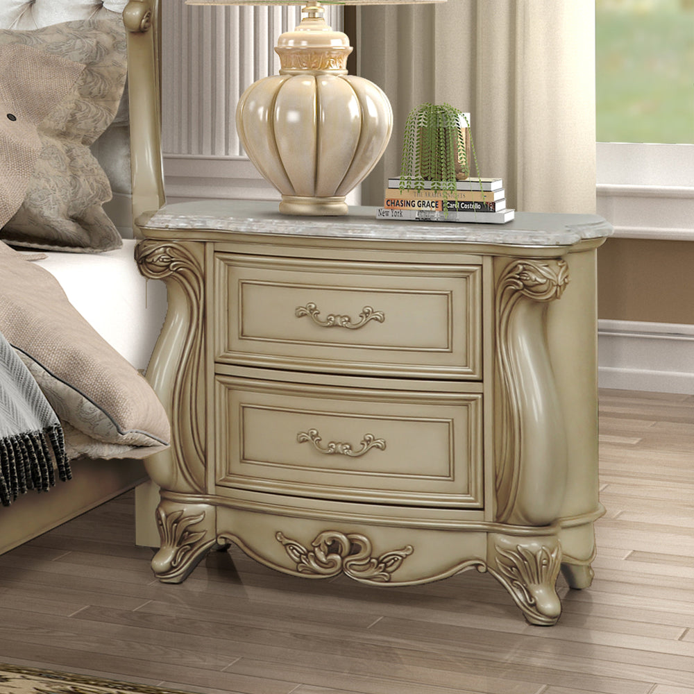 Monique Nightstand W/marble Top-Champagne