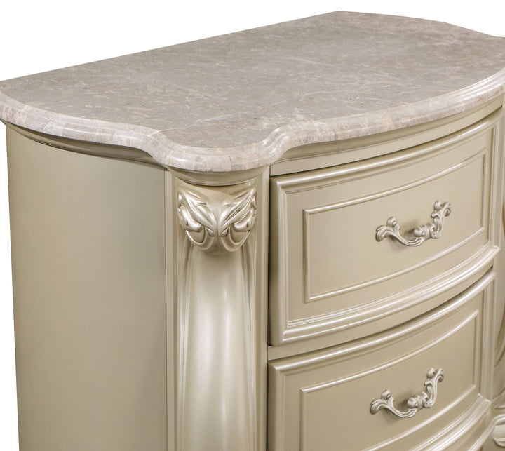 Monique Nightstand W/marble Top-Champagne