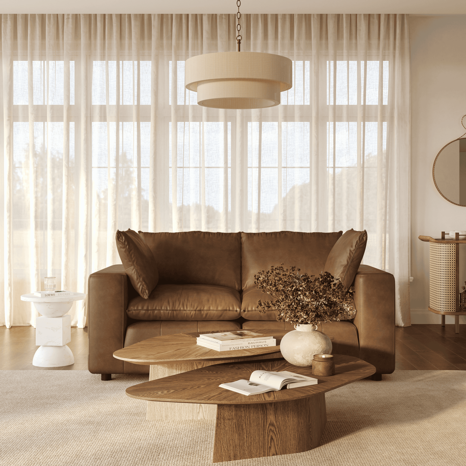 Cali 80" Brown Leather Modular Loveseat