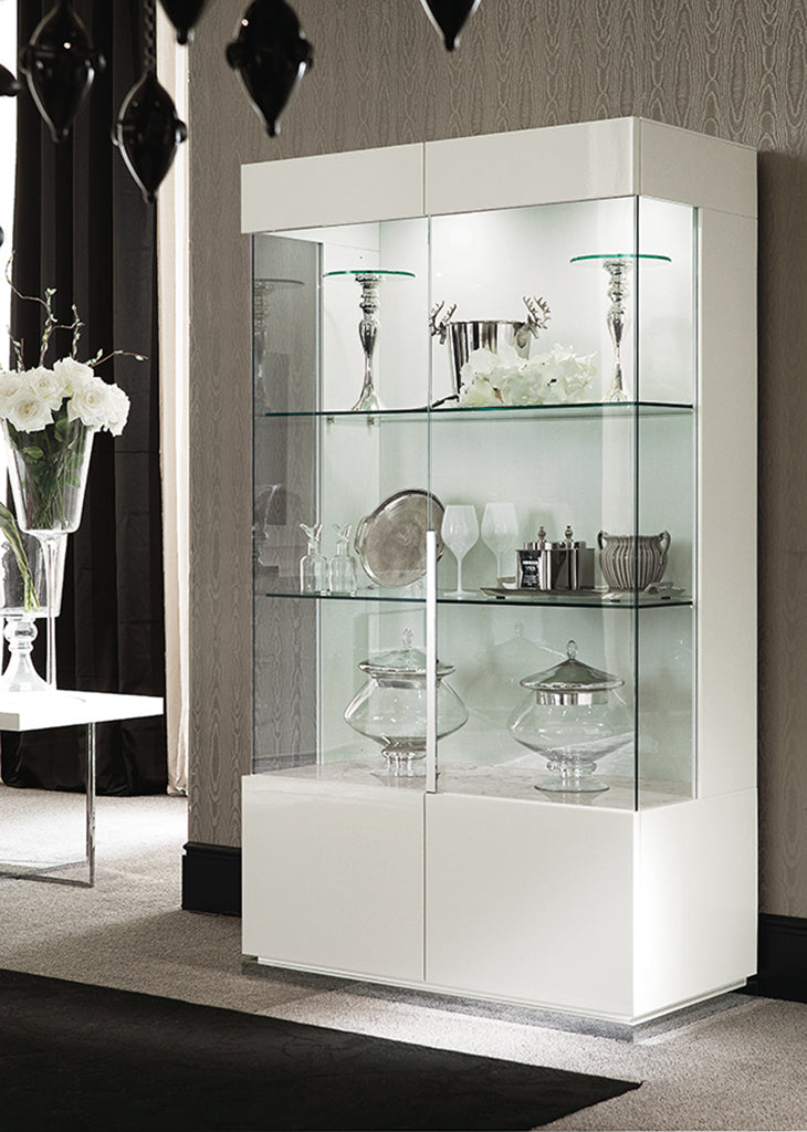 ALF Italia Canova curio cabinet in white high gloss and marble finish