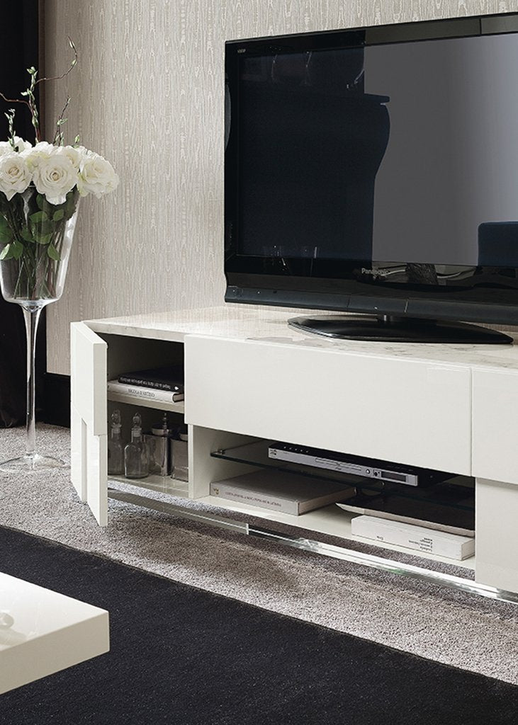 ALF Italia Canova TV stand in white high gloss and marble finish