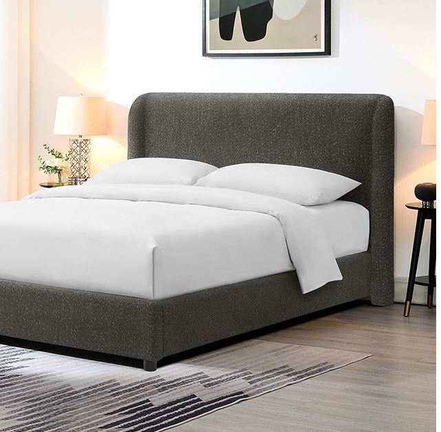 Contemporary Gray Bouclé Bed