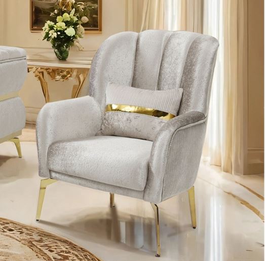 Charlevoix Glam Beige and Gold Accent Chair