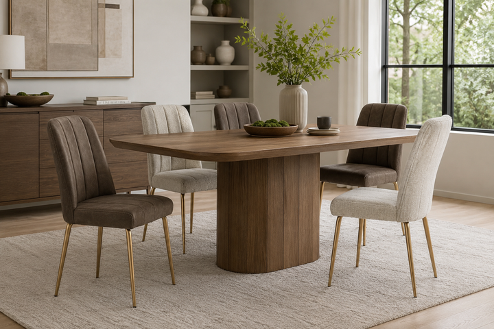 Apollo Upholstered Dining Chair in Cinnamon Synthetic Leather and Brushed Bronze Metal (Set of 2)