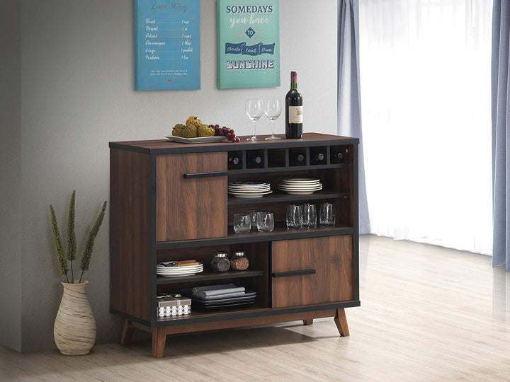 Coaster Furniture 182873 Mid-Century Modern Wine Cabinet – Walnut and Black