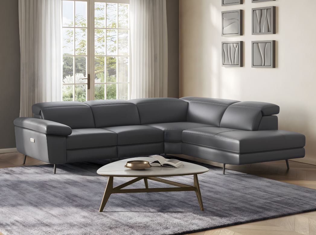 Natuzzi Editions C217 Coro Dark Grey Upholstery Sectional Sofa with Left Arm-Facing Chaise | Contempo Furniture