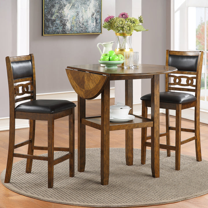 Gia 3 Pc 42" Counter Drop Leaf Table &amp; 2 Chairs-Brown