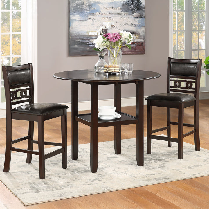 Gia 3 Pc 42" Counter Drop Leaf Table &amp; 2 Chairs-Ebony