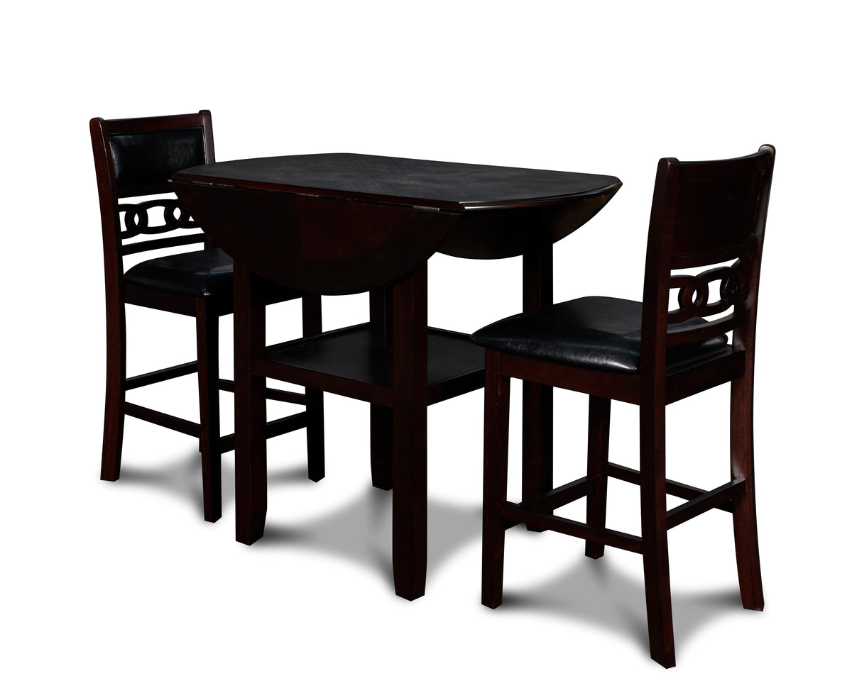 Gia 3 Pc 42" Counter Drop Leaf Table & 2 Chairs-Ebony