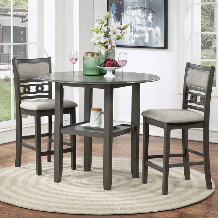 Gia 3 Pc 42" Counter Drop Leaf Table &amp; 2 Chairs-Gray