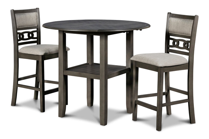 Gia 3 Pc 42" Counter Drop Leaf Table &amp; 2 Chairs-Gray