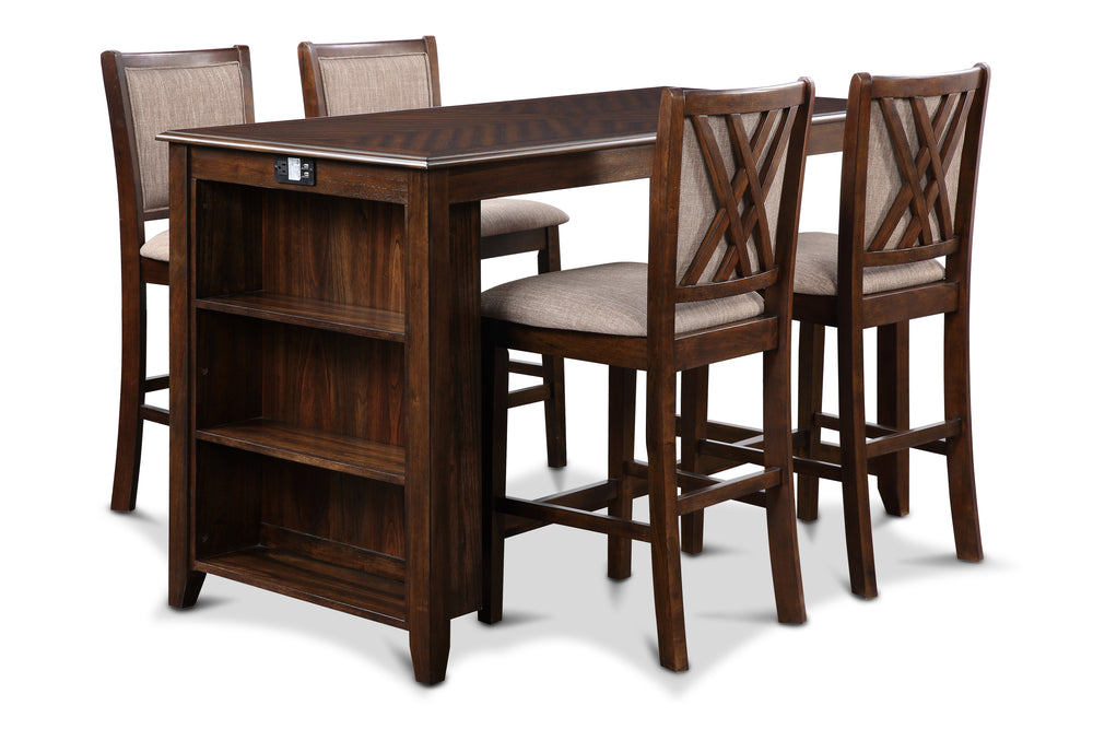 Amy 5 Pc 60" Counter Storage Table+chairs-Brown Cherry