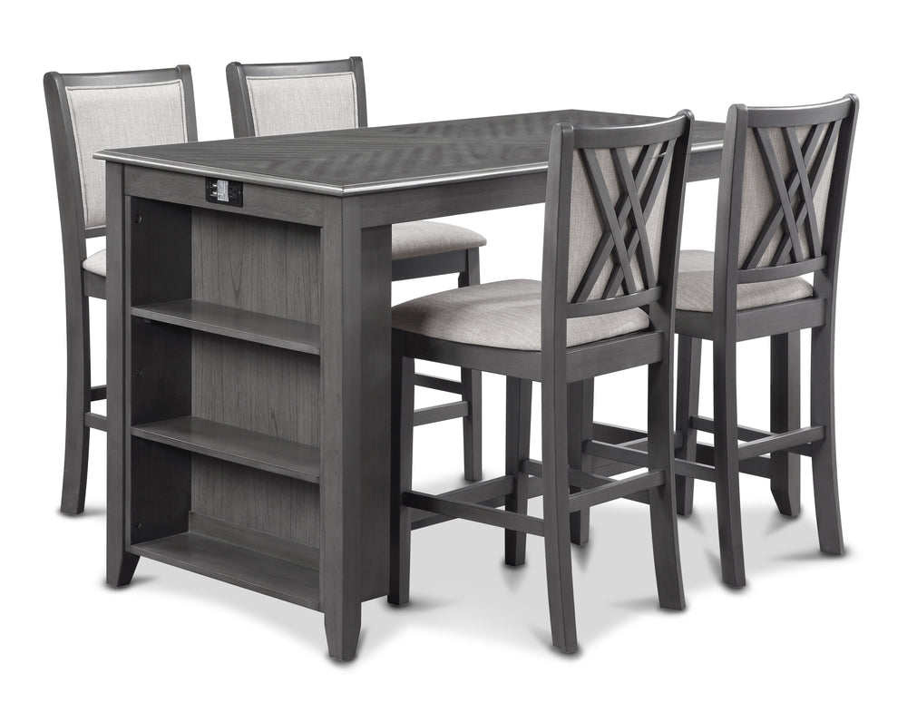 Amy 5 Pc 60" Counter Storage Table+chairs-Gray