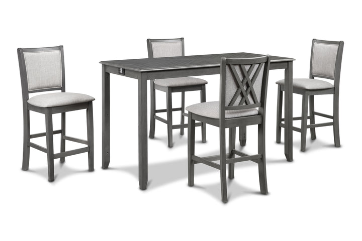 Amy 5 Pc 60" Counter Storage Table+chairs-Gray