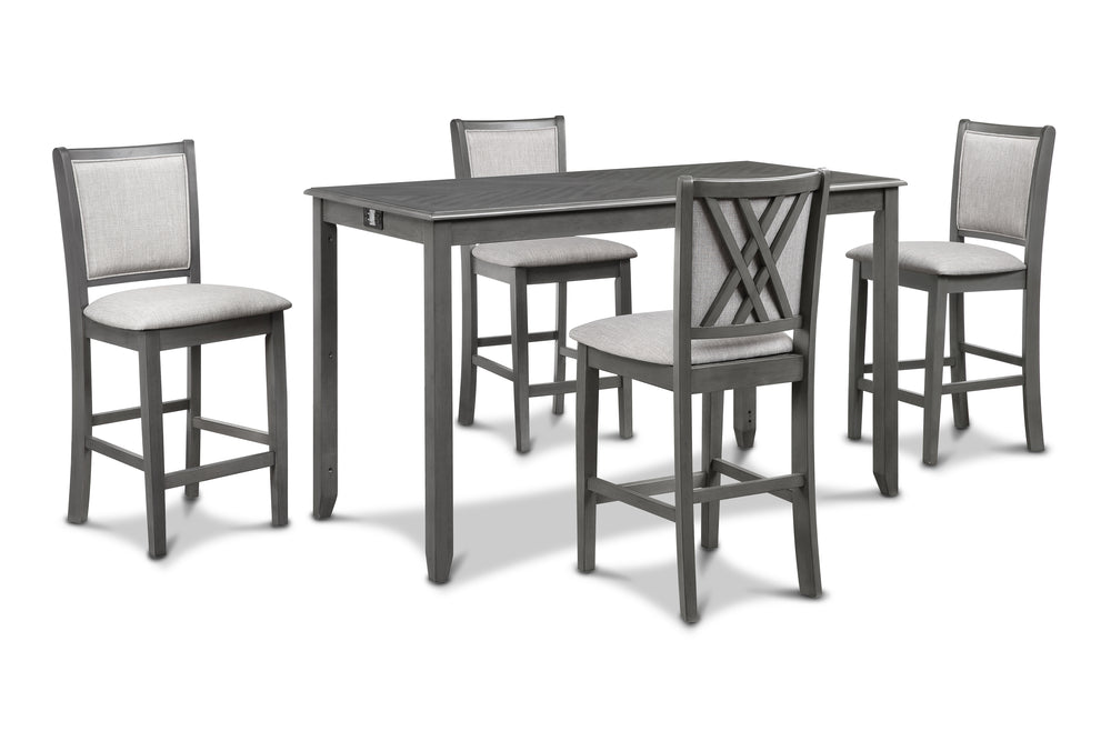 Amy 5 Pc 60" Counter Storage Table+chairs-Gray