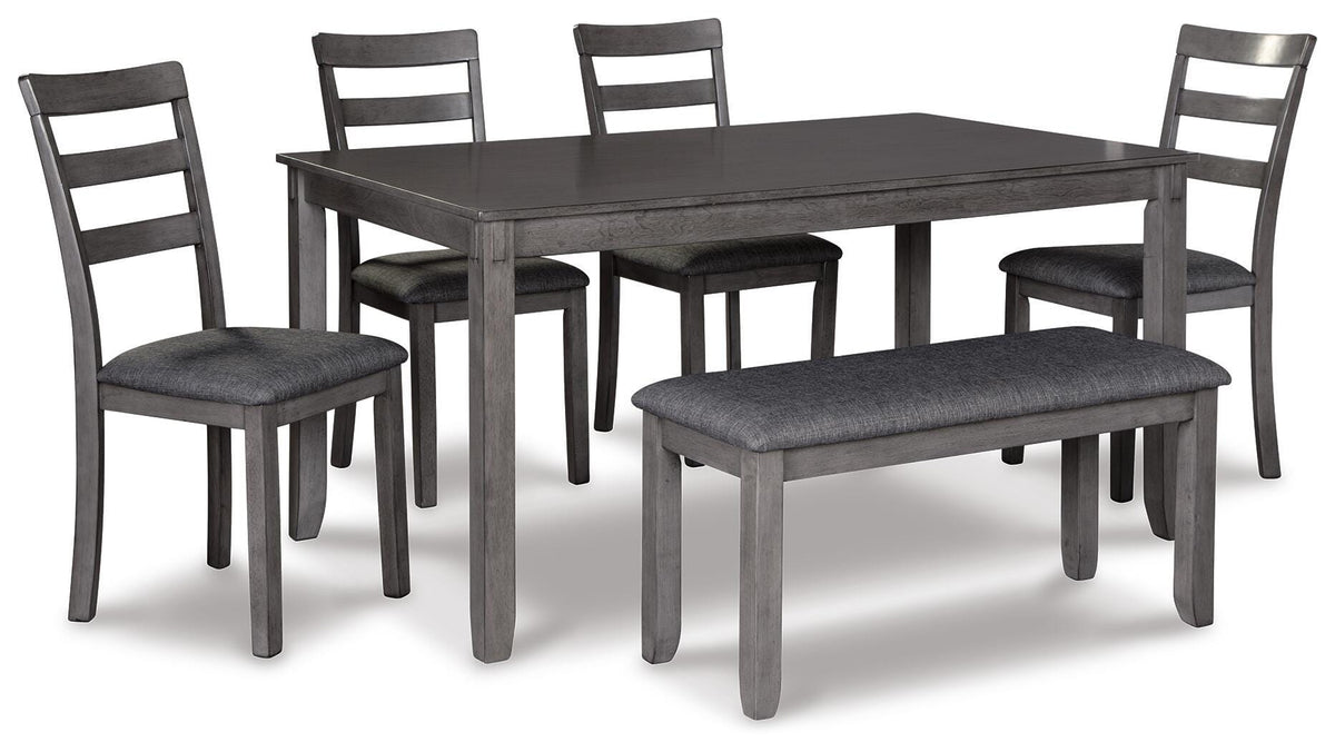 Bridson Dining Table and Chairs with Bench (Set of 6) - Gray (1)