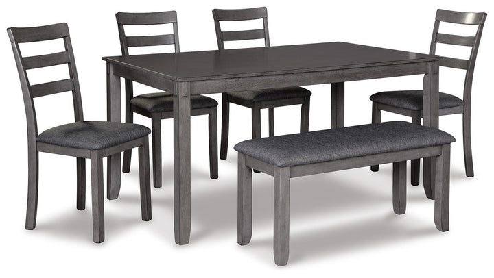 Bridson Dining Table and Chairs with Bench (Set of 6) - Gray (1)