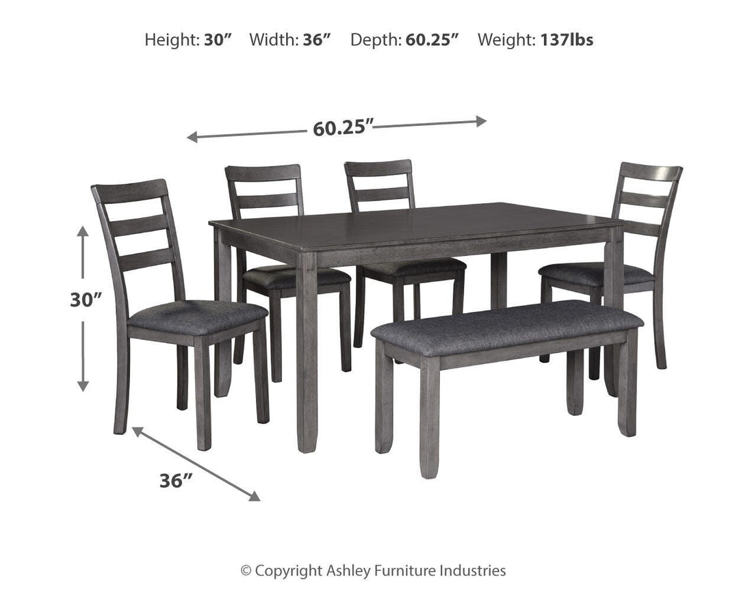 Bridson Dining Table and Chairs with Bench (Set of 6) - Gray (4)