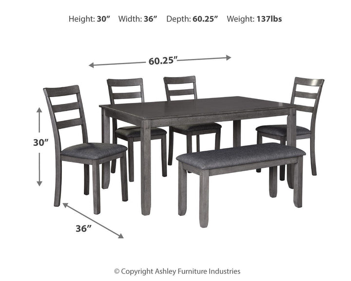 Bridson Dining Table and Chairs with Bench (Set of 6) - Gray (4)