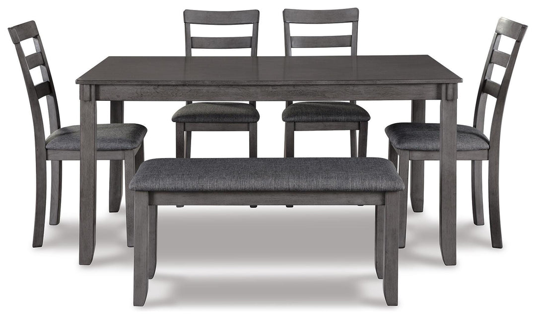 Bridson Dining Table and Chairs with Bench (Set of 6) - Gray (6)