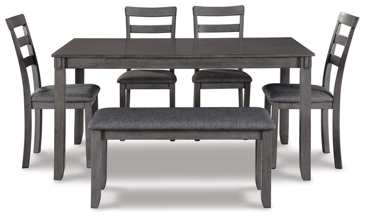 Bridson Dining Table and Chairs with Bench (Set of 6) - Gray (6)
