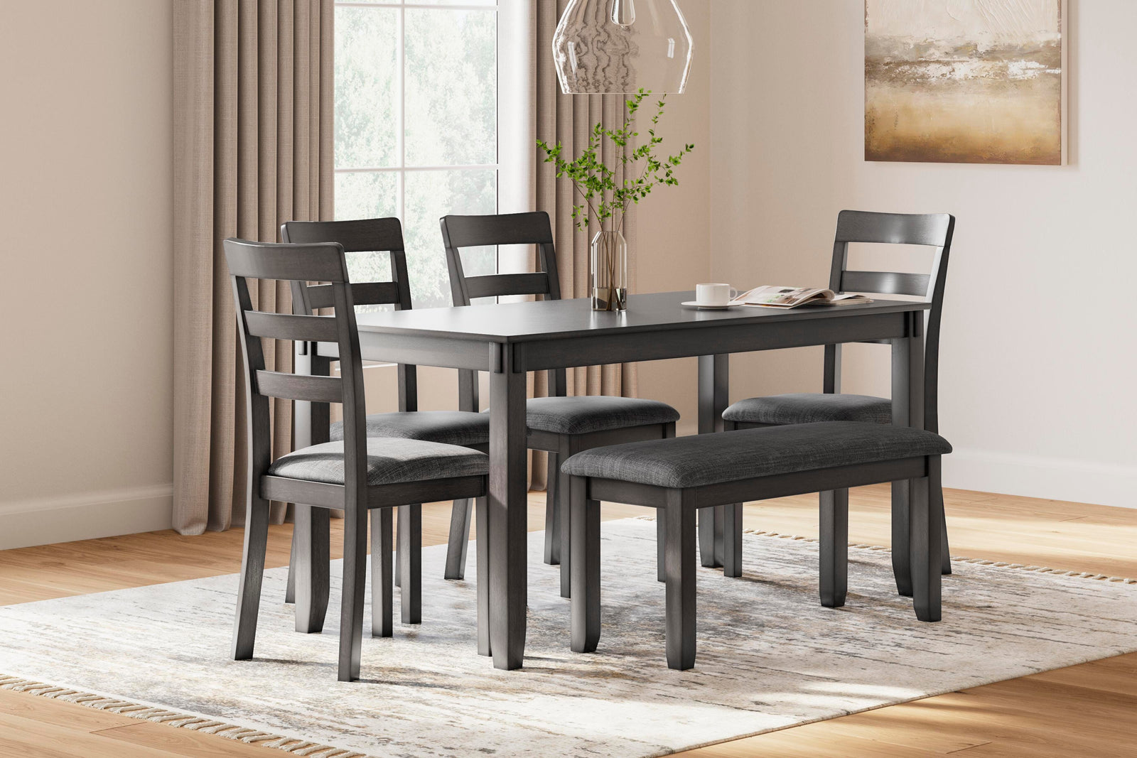 Bridson Dining Table and Chairs with Bench (Set of 6) - Gray (2)