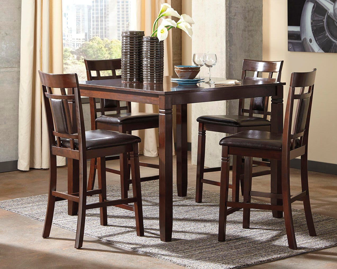 Bennox Counter Height Dining Table and Bar Stools (Set of 5) - Dark Brown (2)