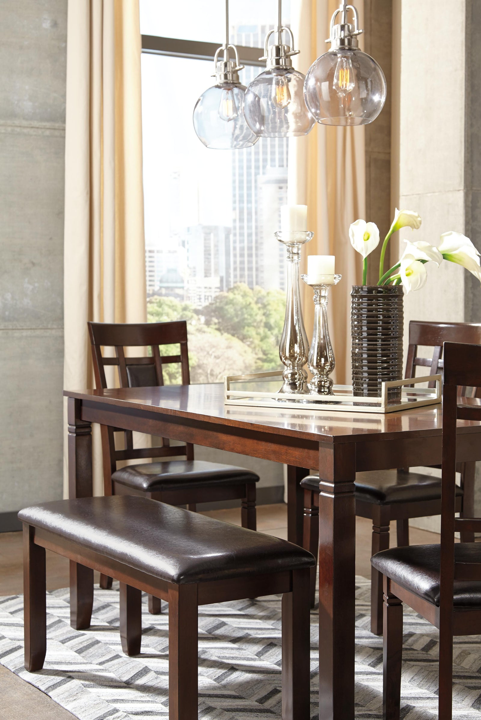 Bennox Dining Table and Chairs with Bench (Set of 6) - Dark Brown (2)