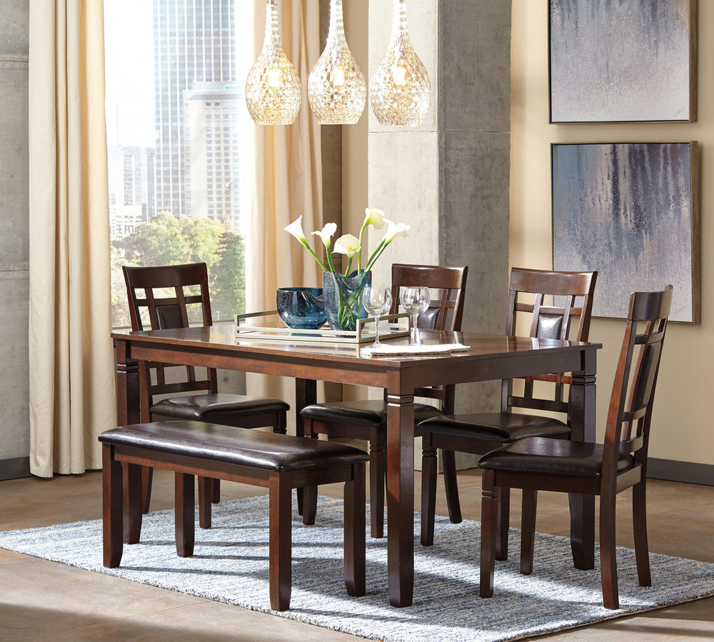 Bennox Dining Table and Chairs with Bench (Set of 6) - Dark Brown (4)