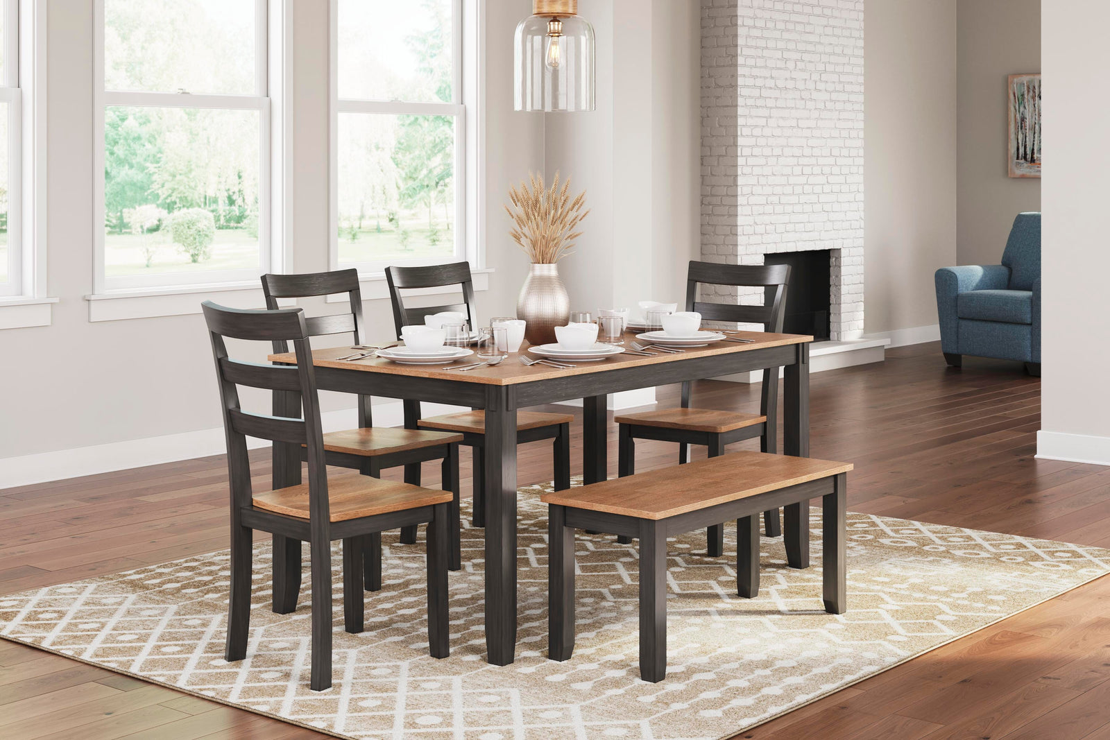 Gesthaven Dining Table with 4 Chairs and Bench (Set of 6) - Dark Brown (2)