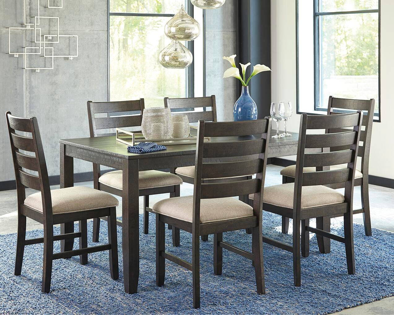 Rokane Dining Table and Chairs (Set of 7) - Dark Brown (2)