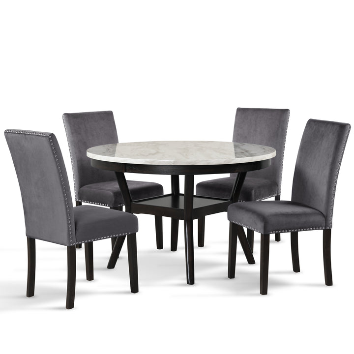 Celeste 48" Round Dining Table-Espresso/faux Marble