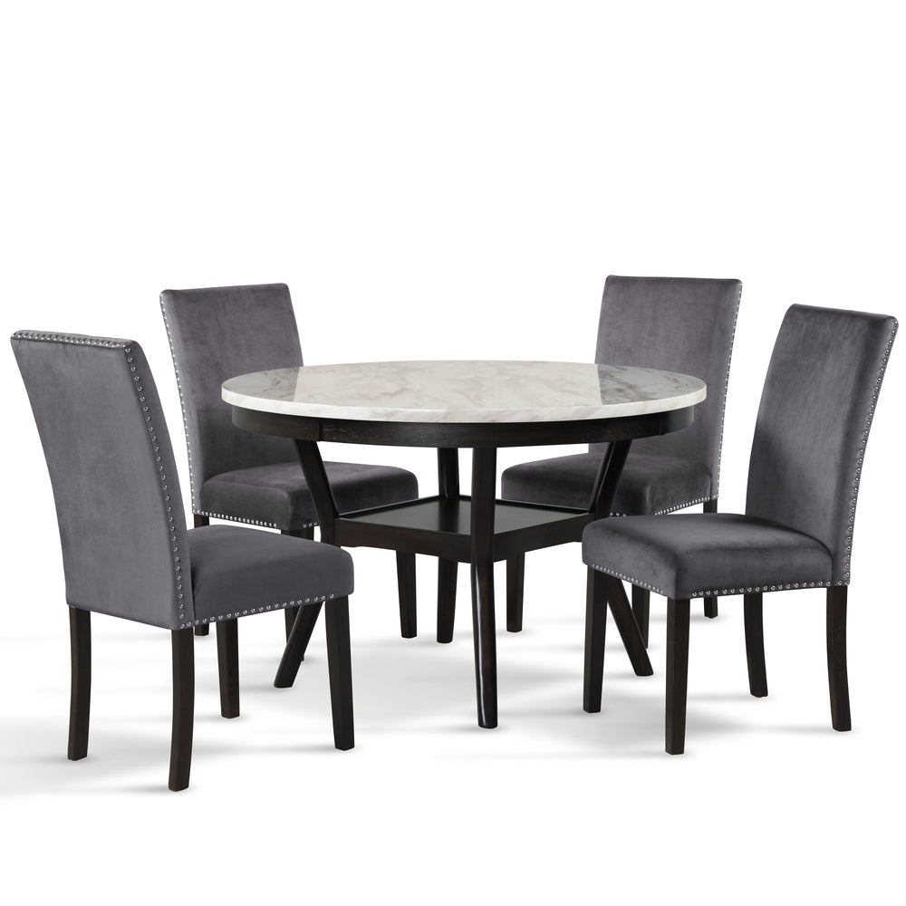 Celeste 48" Round Dining Table-Espresso/faux Marble