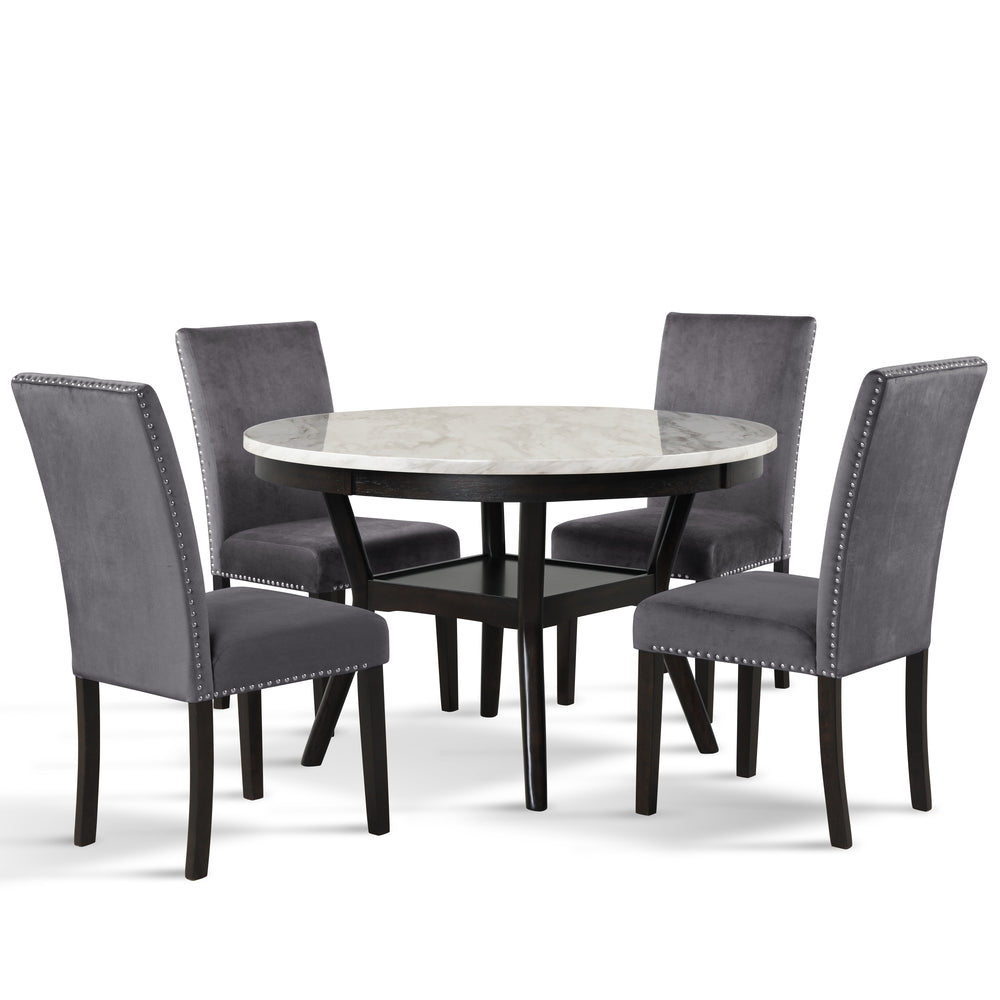 Celeste 48" Round Dining Table-Espresso/faux Marble
