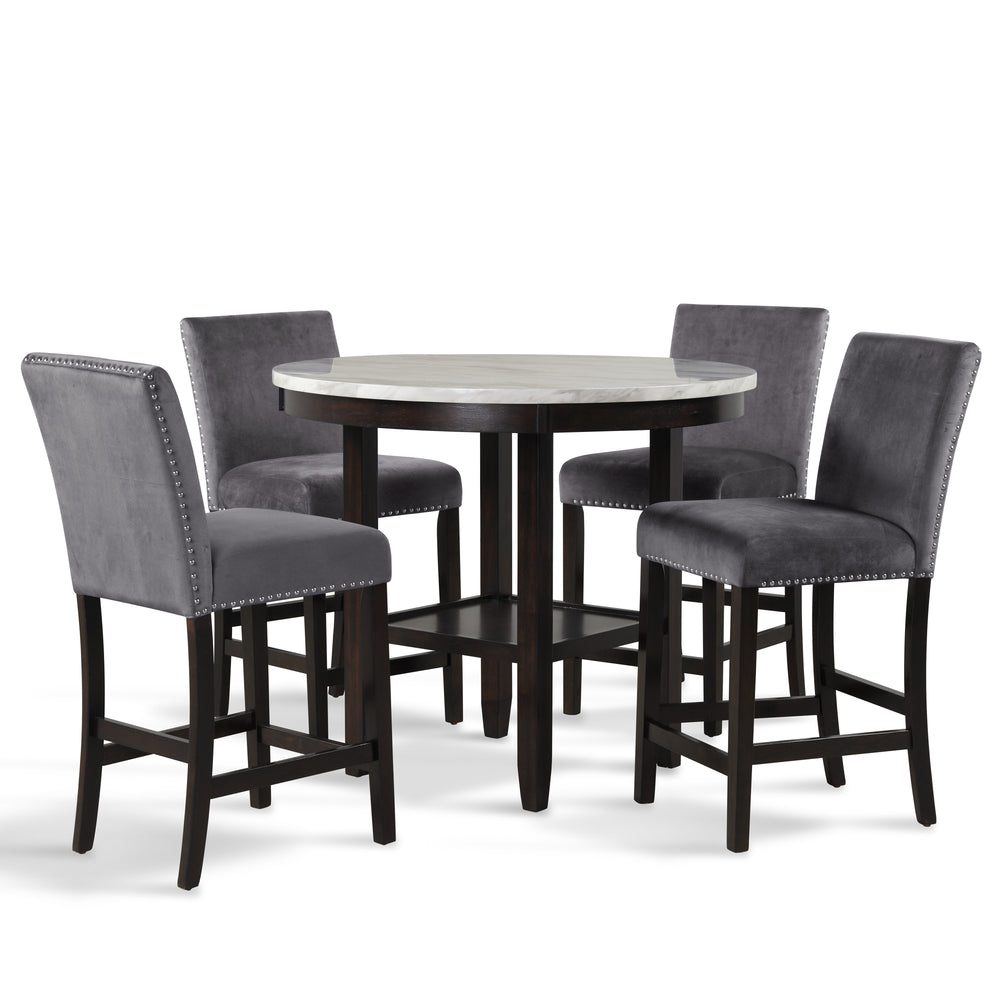 Celeste 42" Round Counter Table-Espresso/faux Marble