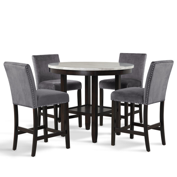 Celeste 42" Round Counter Table-Espresso/faux Marble