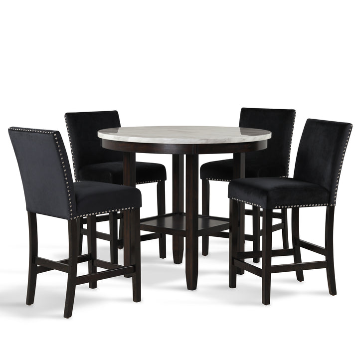 Celeste 42" Round Counter Table-Espresso/faux Marble