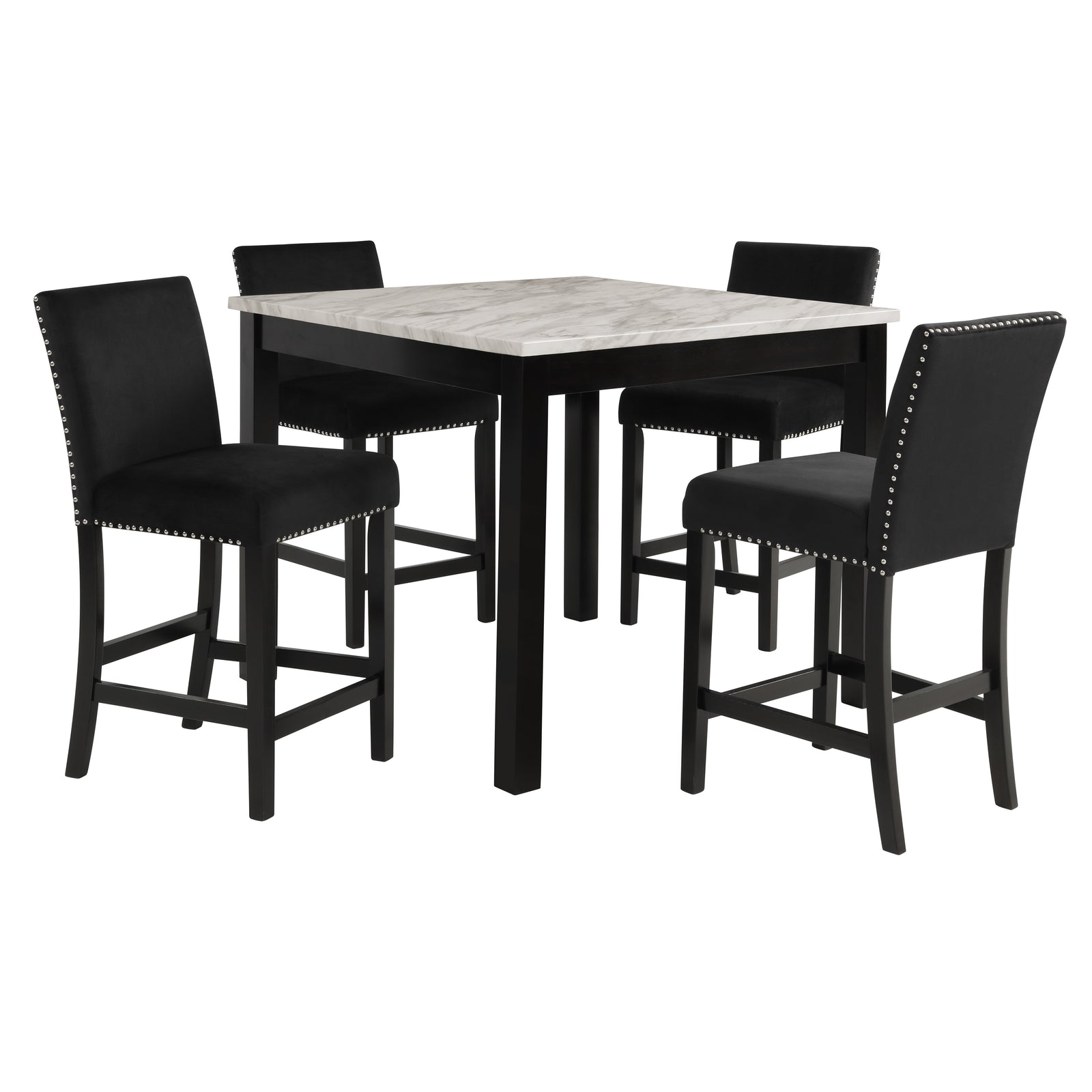 Celeste 5pc 42" Marble Finish Counter Table & 4 Chairs-Black