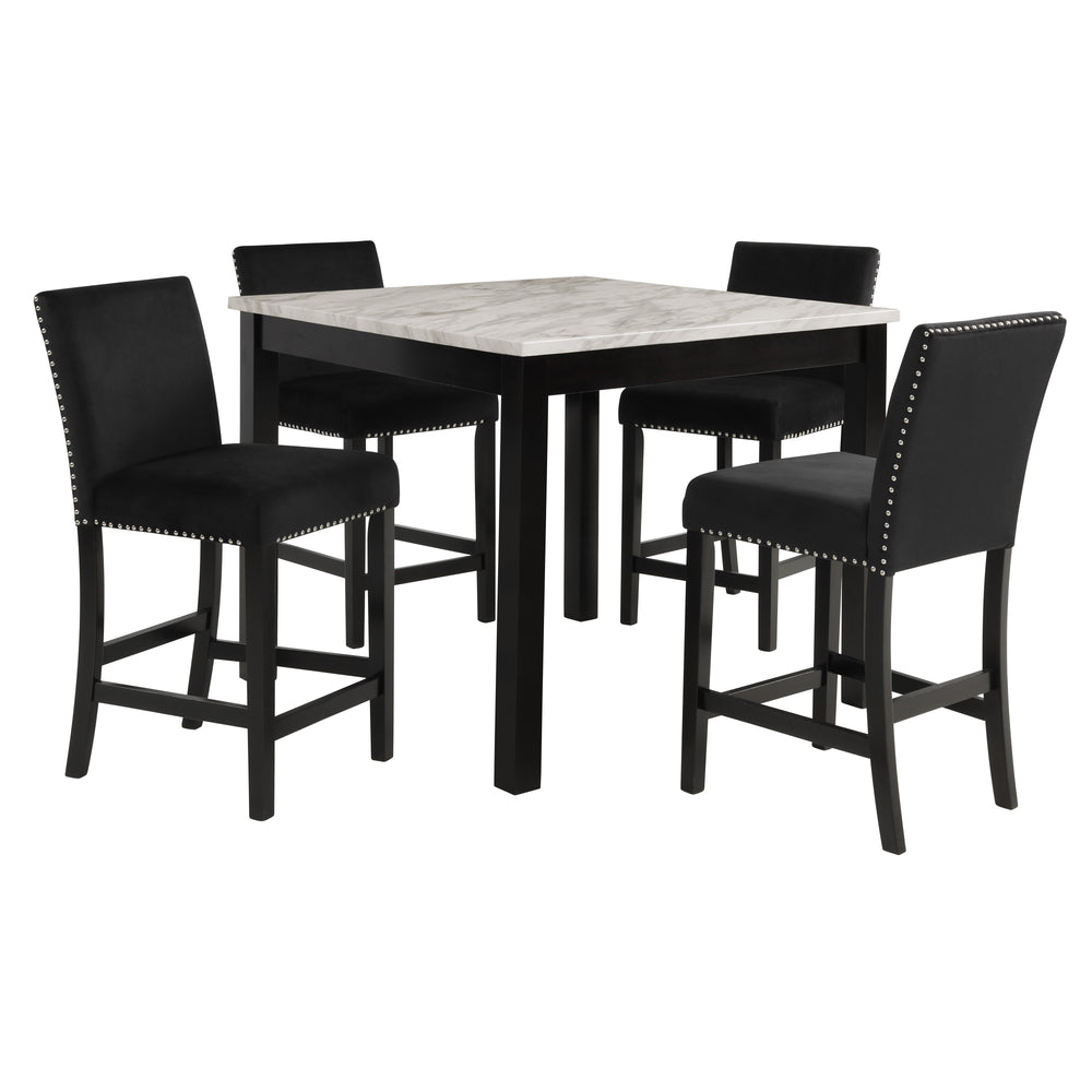 Celeste 5pc 42" Marble Finish Counter Table & 4 Chairs-Black