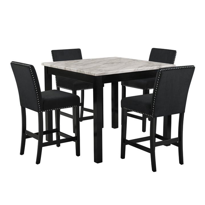 Celeste 5pc 42" Marble Finish Counter Table &amp; 4 Chairs-Black