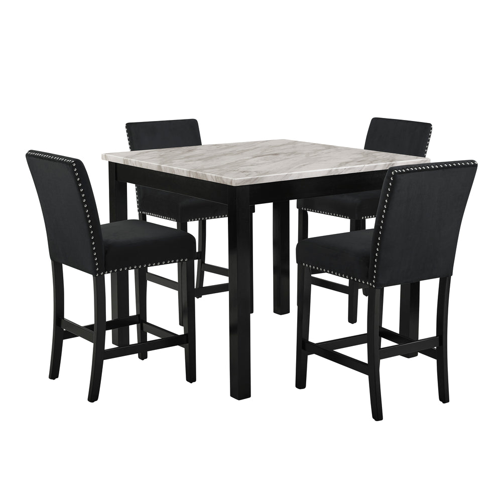 Celeste 5pc 42" Marble Finish Counter Table & 4 Chairs-Black