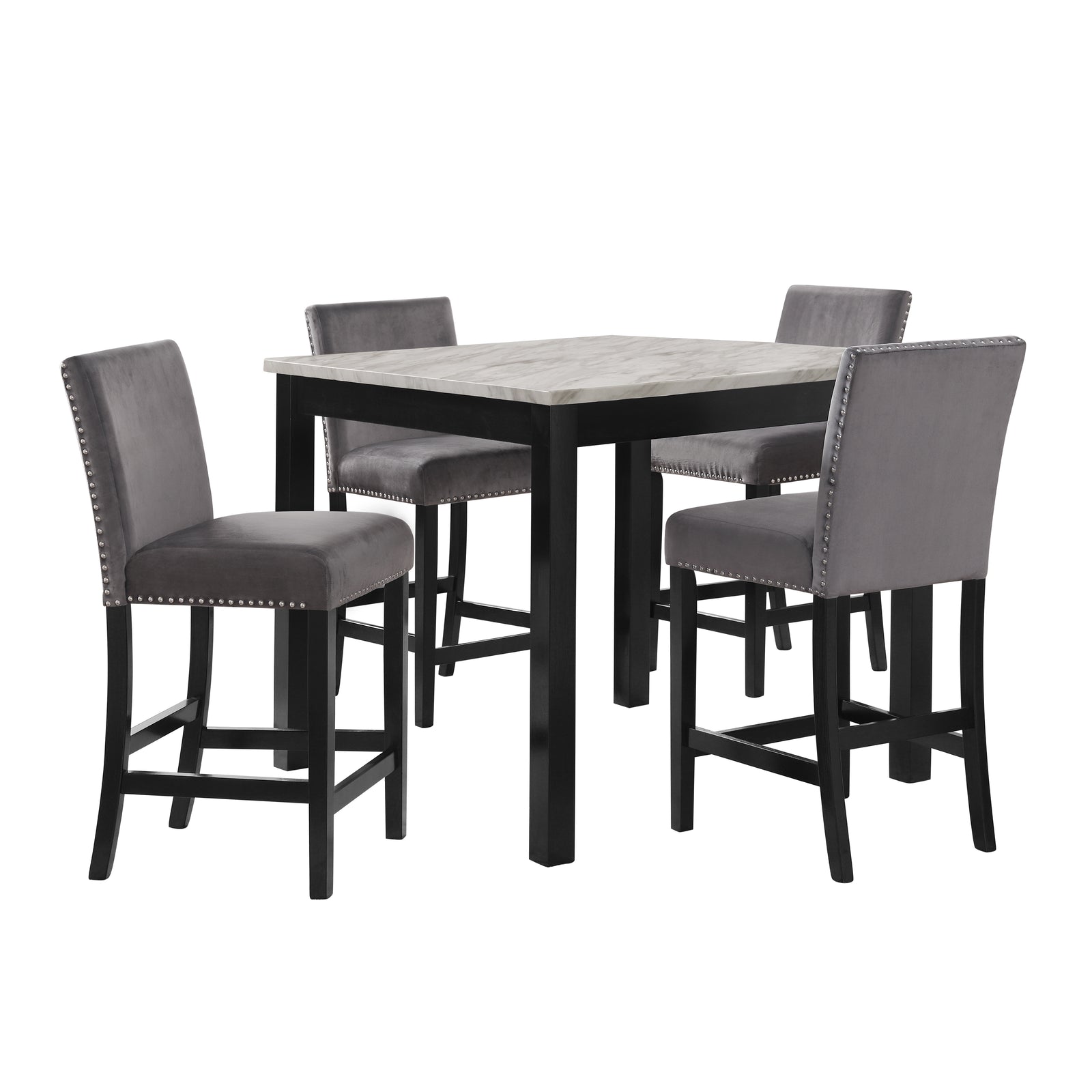 Celeste 5pc 42" Marble Finish Counter Table & 4 Chairs-Gray
